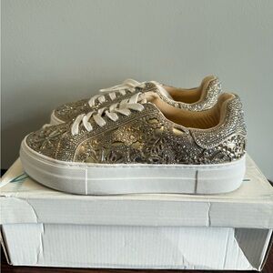 Betsey Johnson Reily gold embellished rhinestone sneakers 7.5